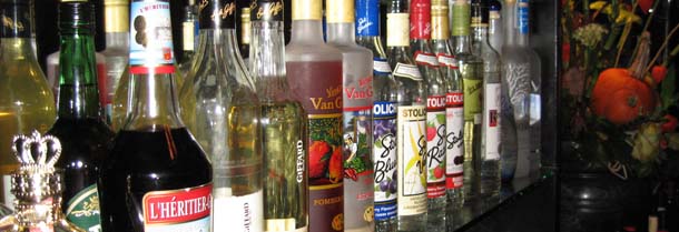Picture of booze behind a bar