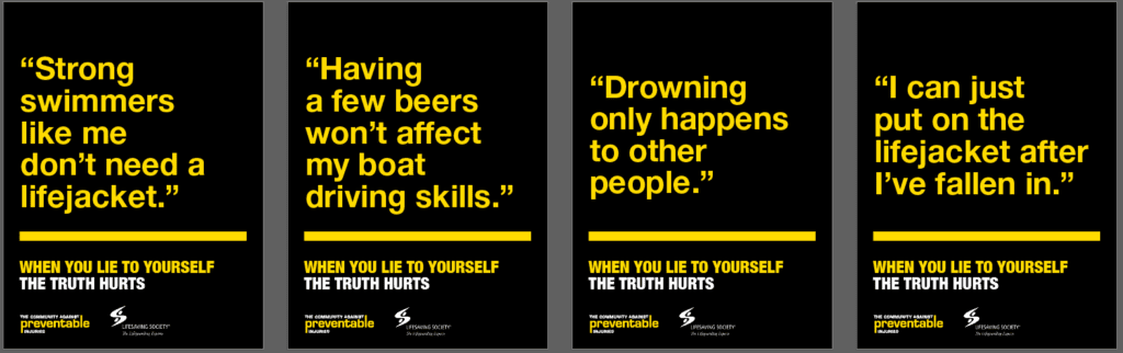 4 posters on drowning prevention, in collaboration with the Lifesaving Society